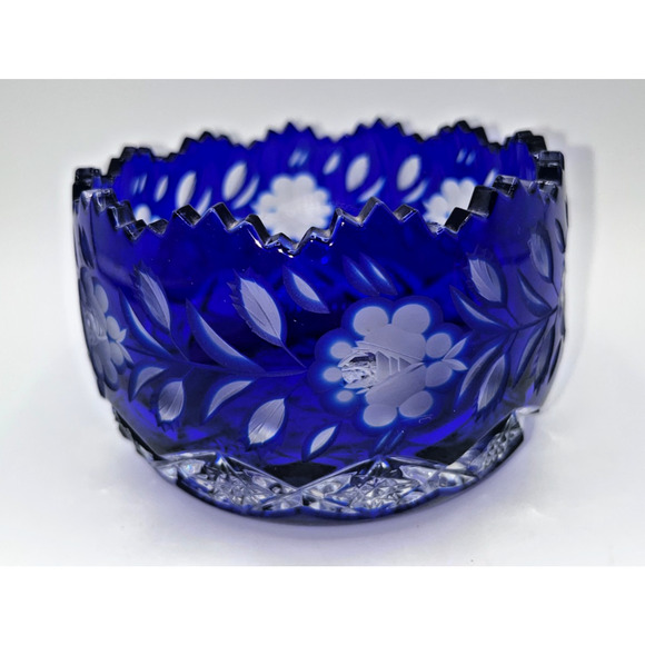 Other - Vintage Czech Bohemian Blue Cobalt Cut to Clear Oval Sawtooth Crystal Bowl